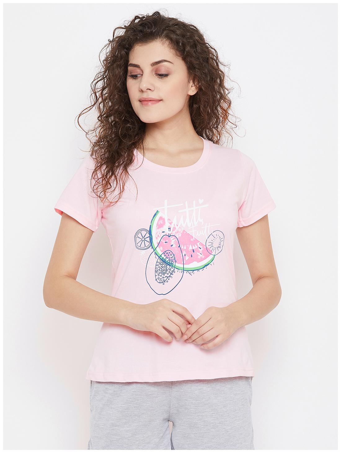 

Clovia Women Pink Regular fit Round neck Cotton T shirt