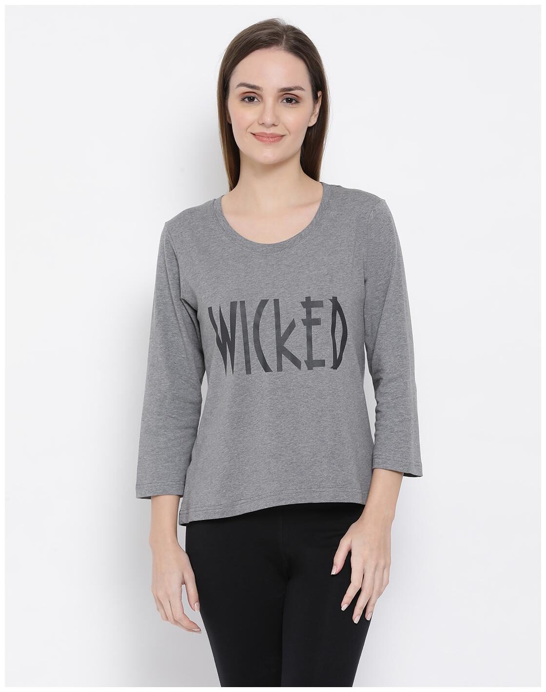 

Clovia Women Grey Regular fit Round neck Cotton T shirt