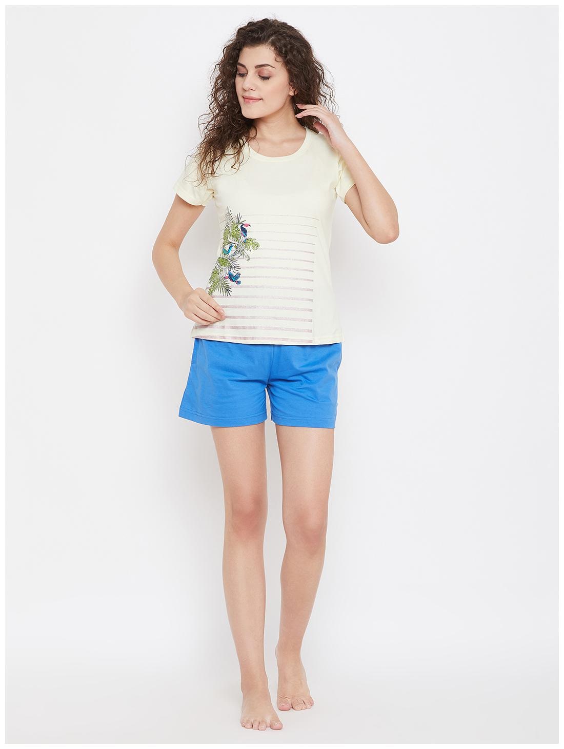 

Clovia Women Yellow Regular fit Round neck Cotton T shirt