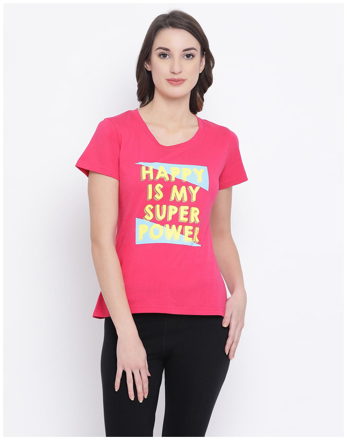 

Clovia Women Pink Regular fit Round neck Cotton T shirt