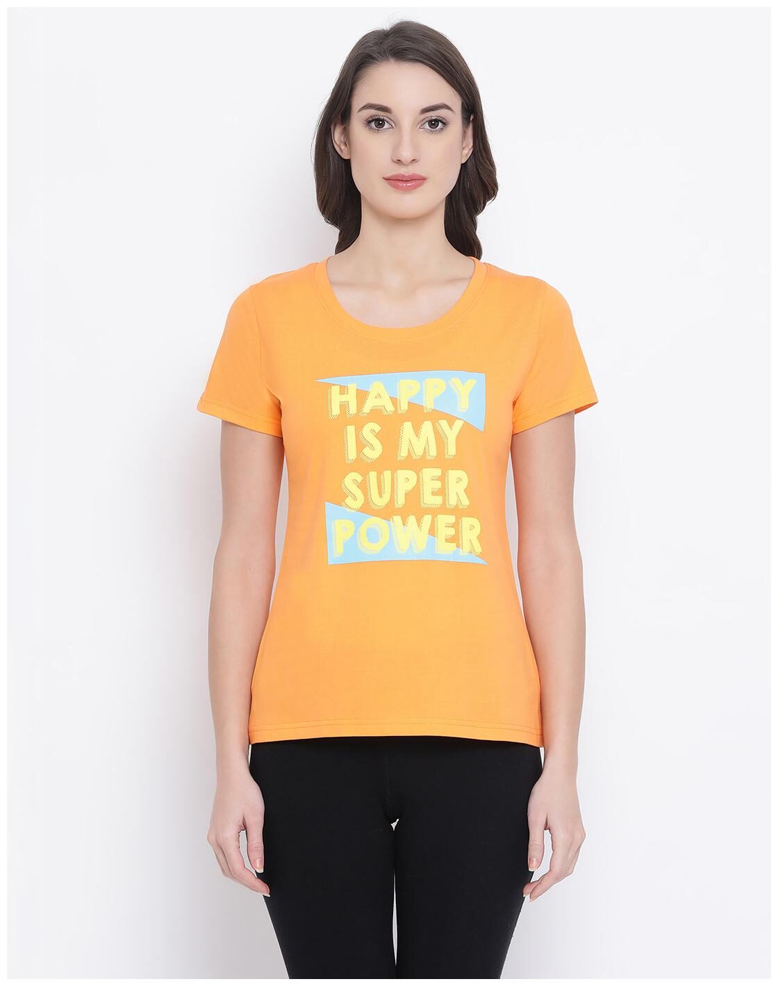 

Clovia Women Orange Regular fit Round neck Cotton T shirt