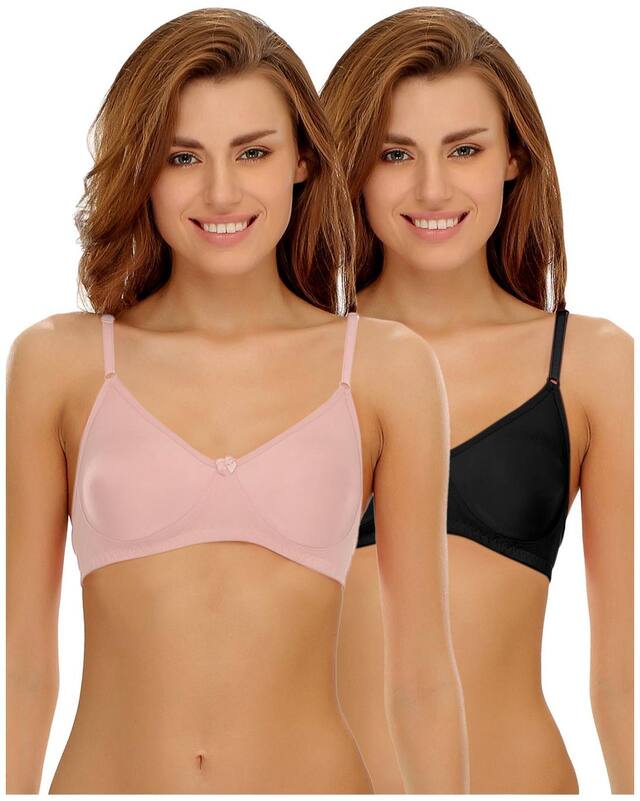 Clovia Pack of 2 Cotton Rich Non-Padded Wirefree T-shirt Bra in Multicolor