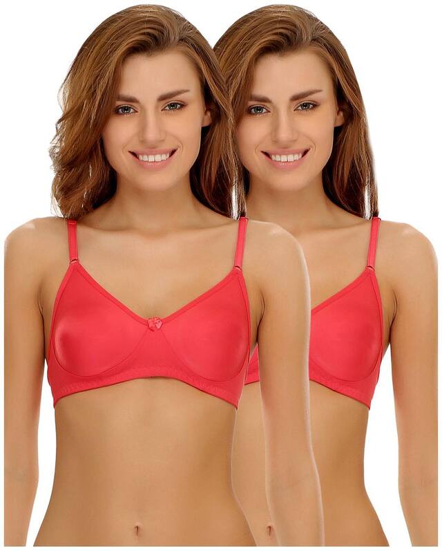 Clovia Pack of 2 Cotton Rich Non-Padded Wirefree T-shirt Bra in Pink