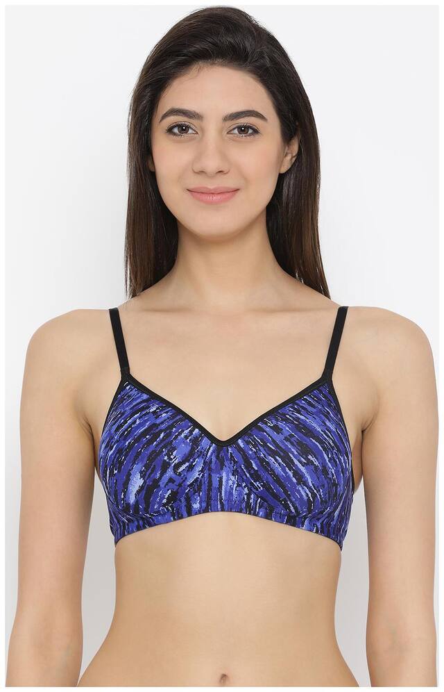 Clovia Padded Non-Wired Printed T-shirt Bra Blue