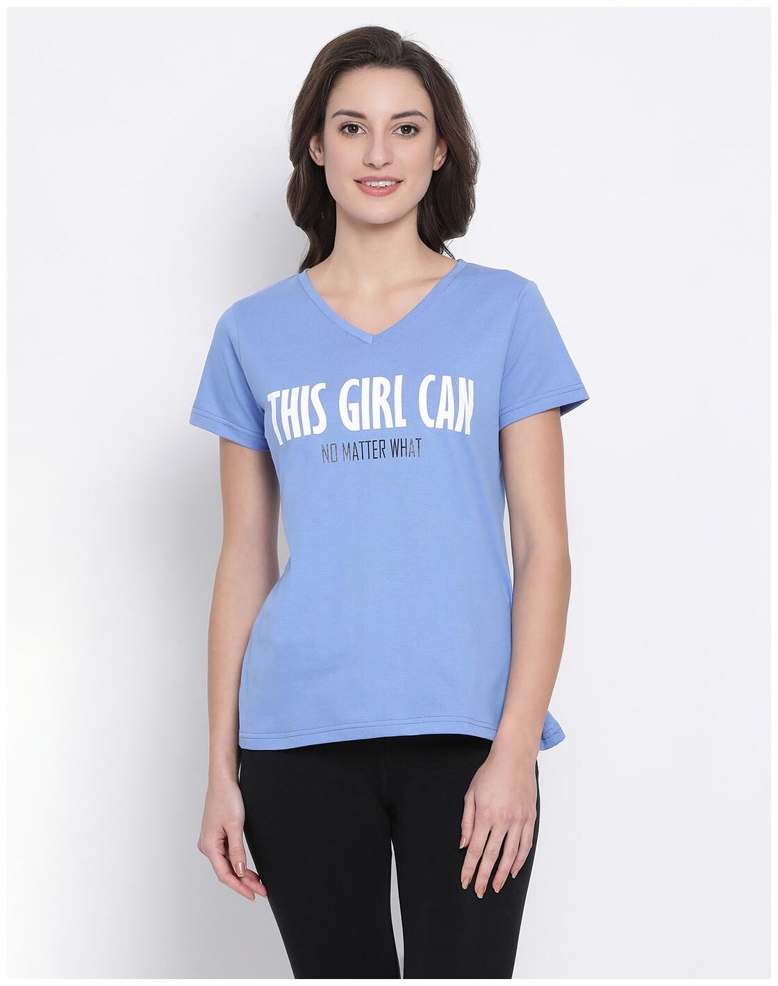 

Clovia Women Blue Regular fit V neck Cotton T shirt
