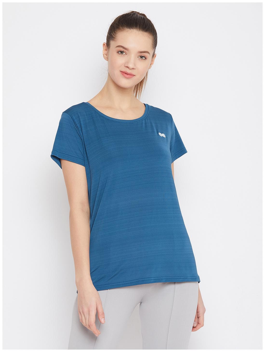 

Clovia Women Solid Sports T-Shirt - Blue