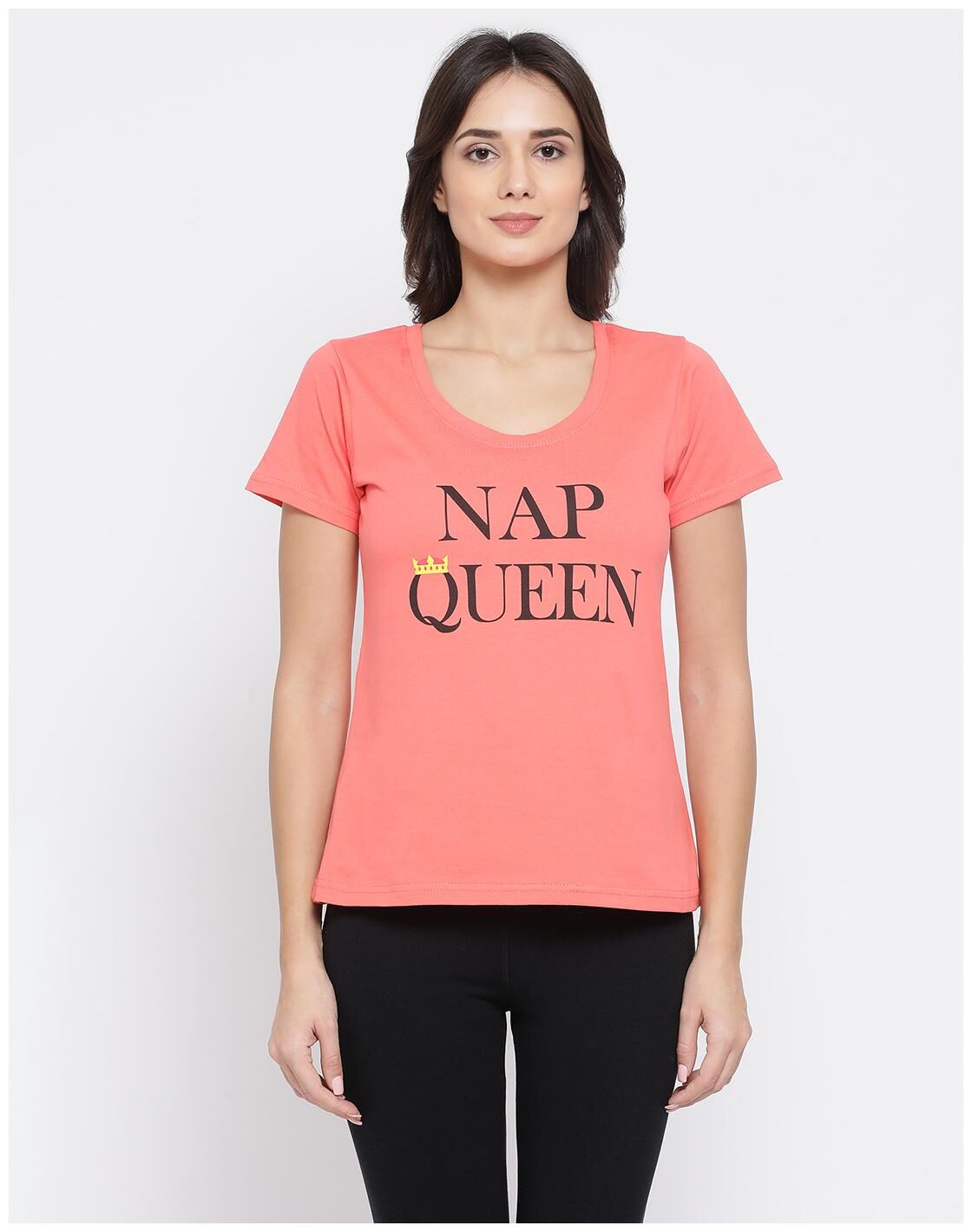 

Clovia Women Pink Regular fit Round neck Cotton T shirt