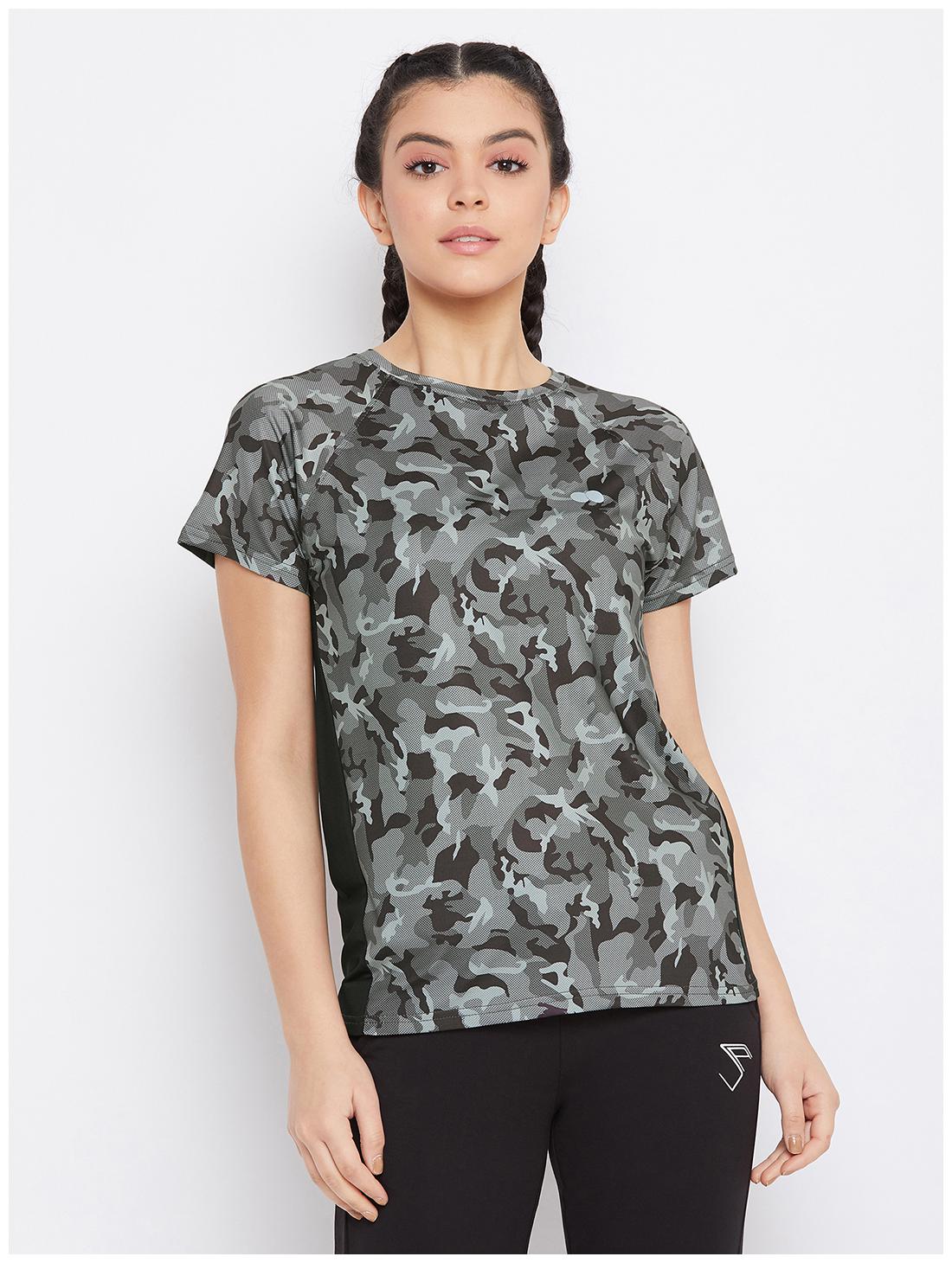 

Clovia Women Printed Sports T-Shirt - Grey