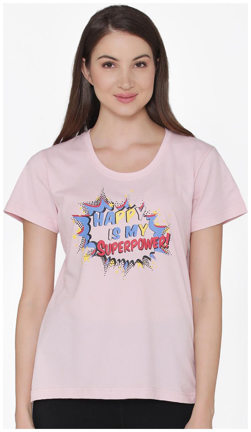 

Clovia Women Pink Regular fit Round neck Cotton T shirt