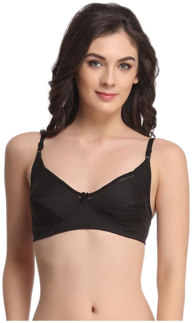 Cotton Rich Non-Padded Wirefree Bra In Black