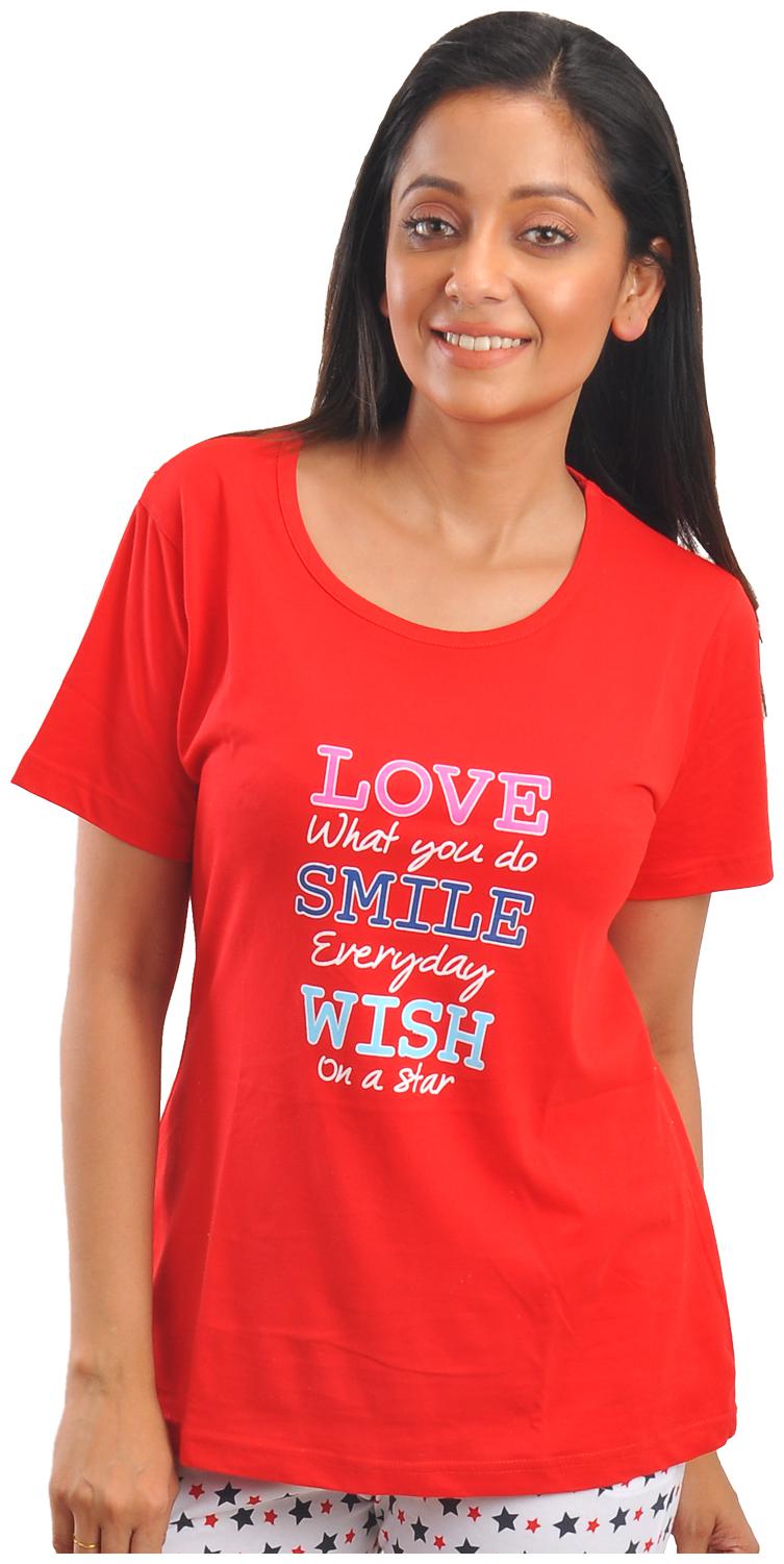 

CLUB A9 Women Red Regular fit Round neck Cotton T shirt
