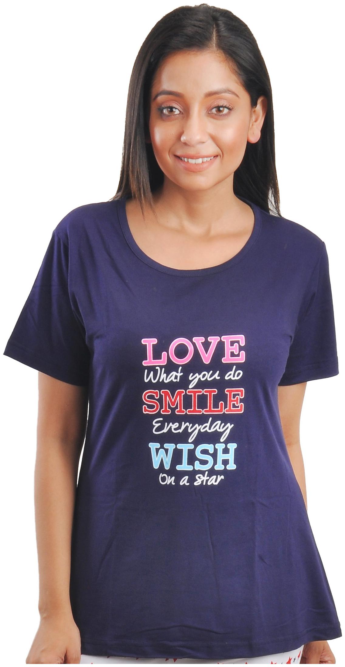 

CLUB A9 Women Blue Regular fit Round neck Cotton T shirt