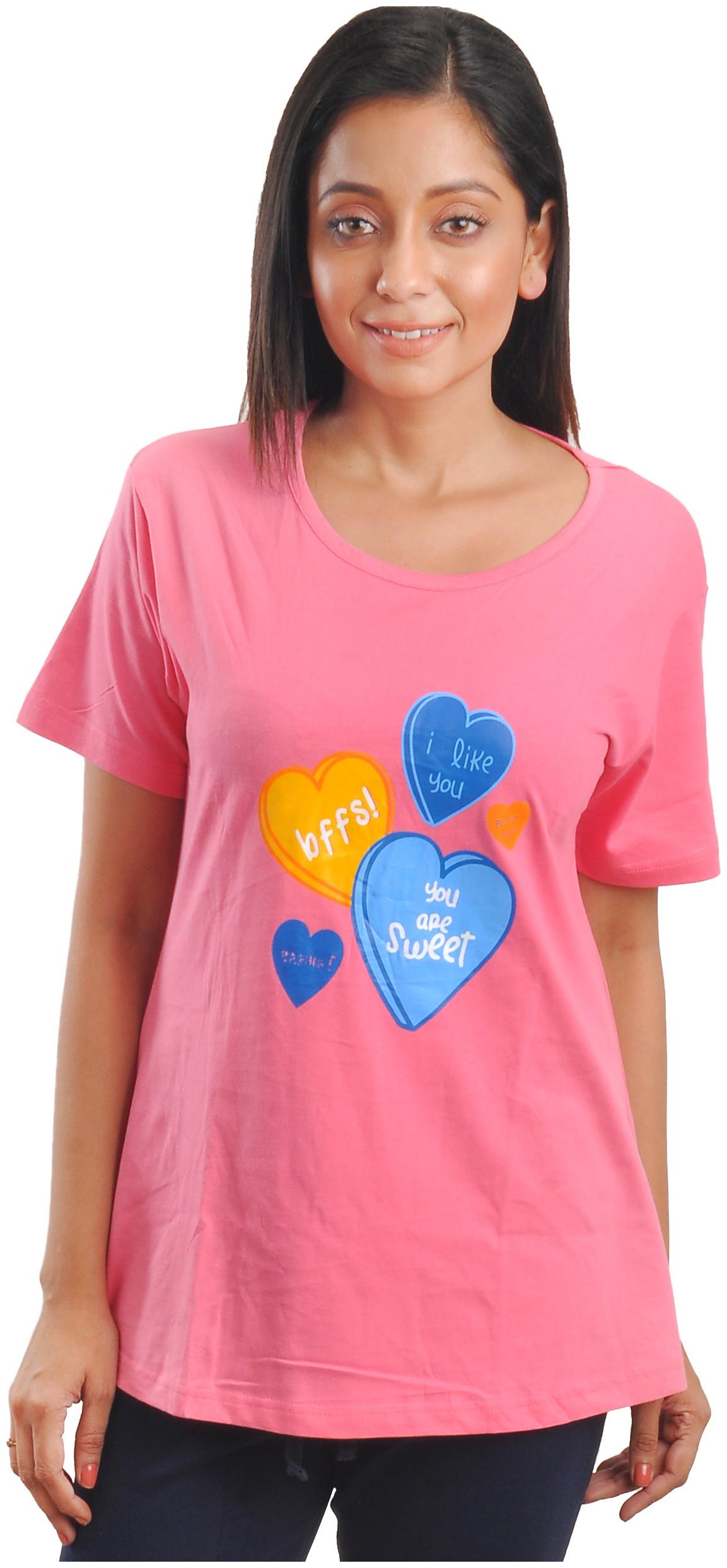 

CLUB A9 Women Pink Regular fit Round neck Cotton T shirt