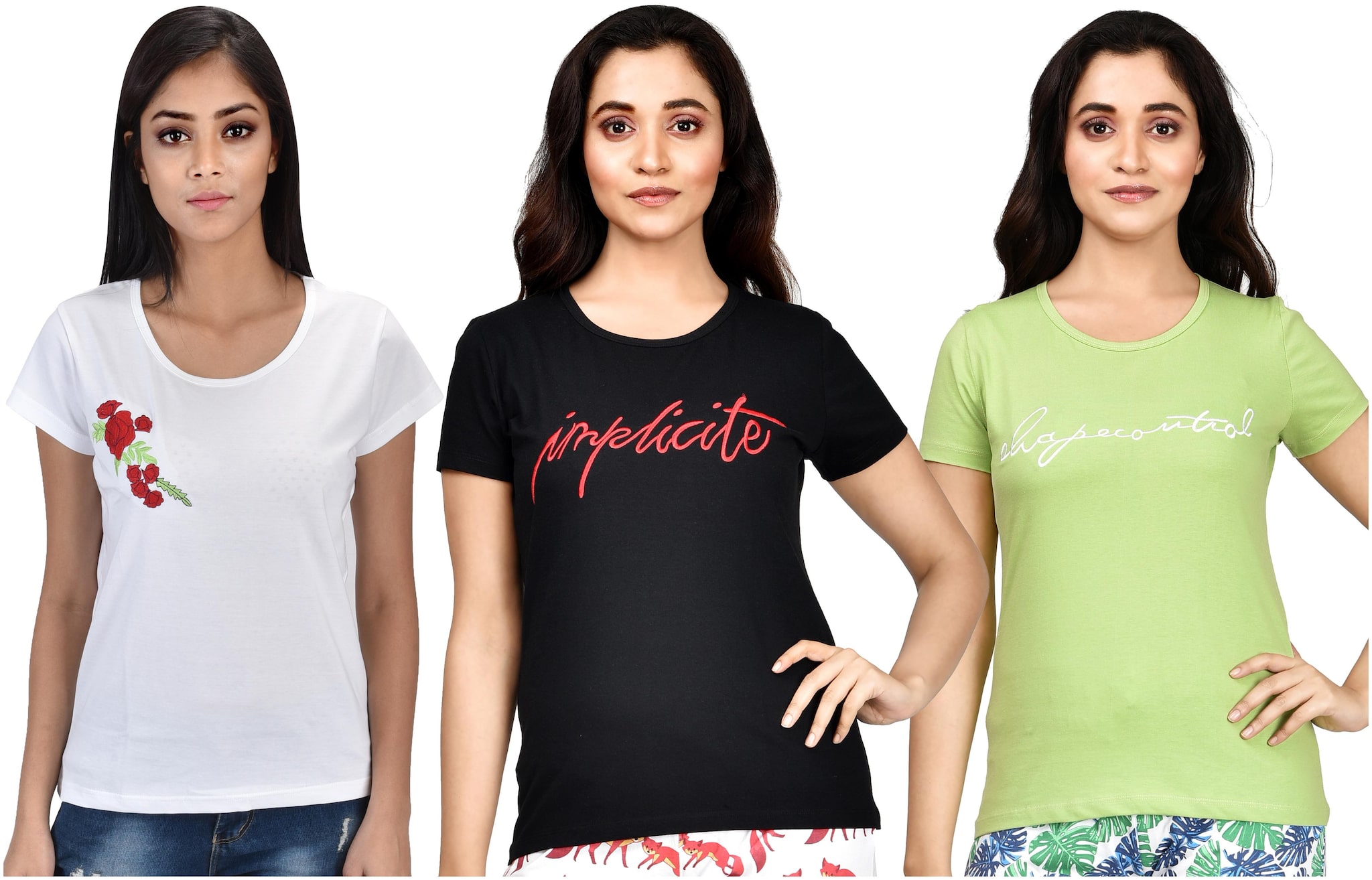 

CLUB A9 Women Assorted Regular fit Round neck Cotton T shirt
