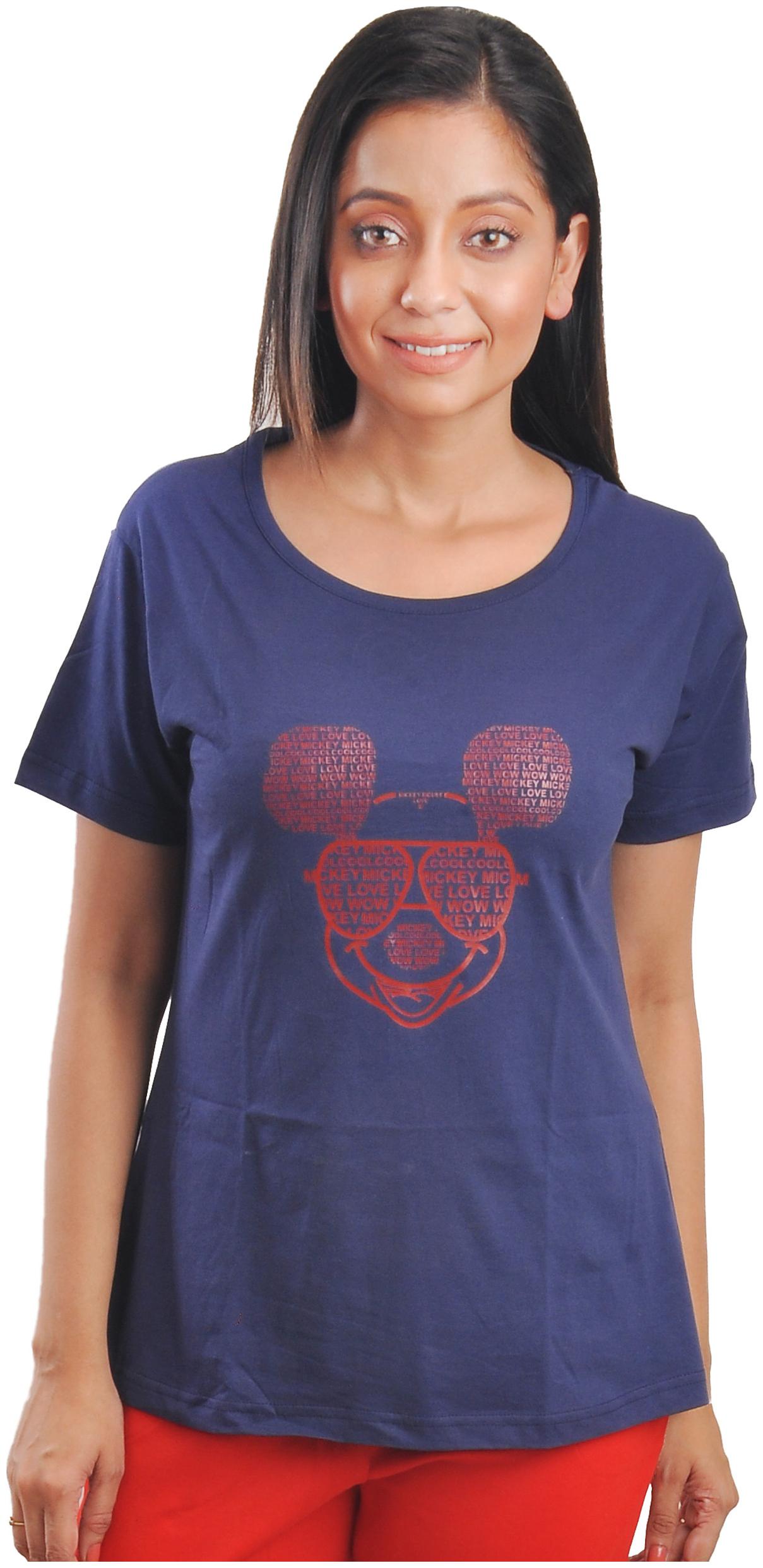 

CLUB A9 Women Blue Regular fit Round neck Cotton T shirt