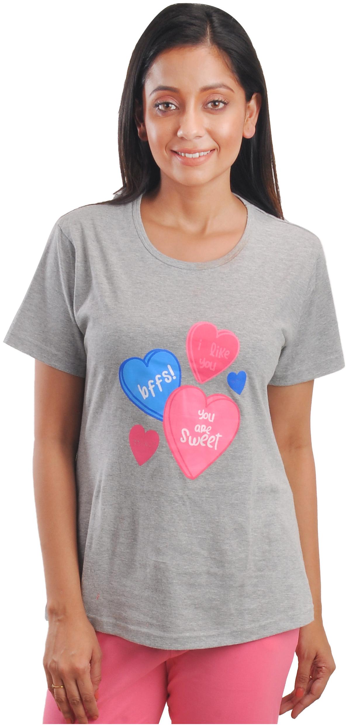 

CLUB A9 Women Grey Regular fit Round neck Cotton T shirt