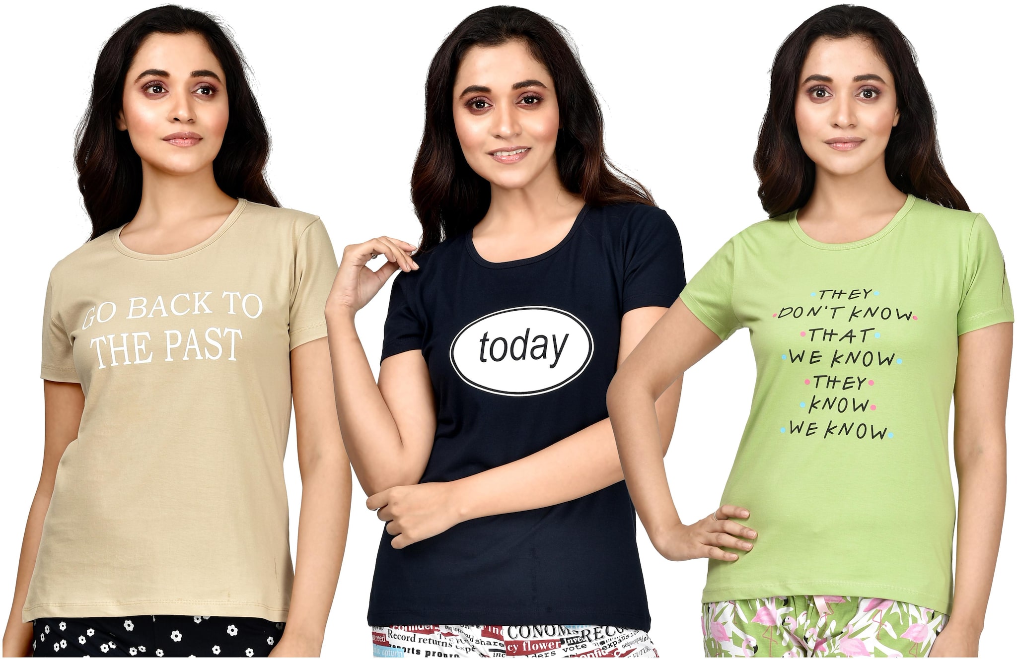 

CLUB A9 Women Assorted Regular fit Round neck Cotton T shirt