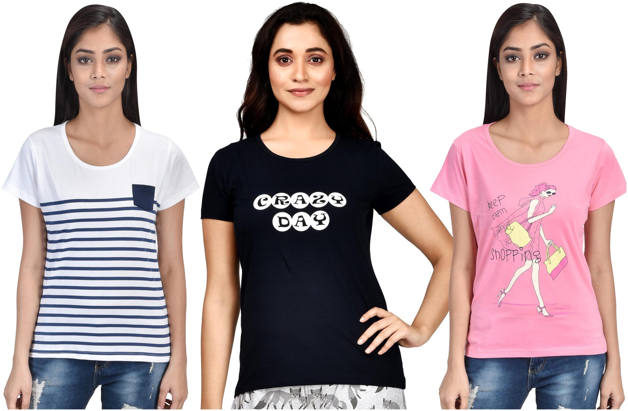 

CLUB A9 Women Assorted Regular fit Round neck Cotton T shirt
