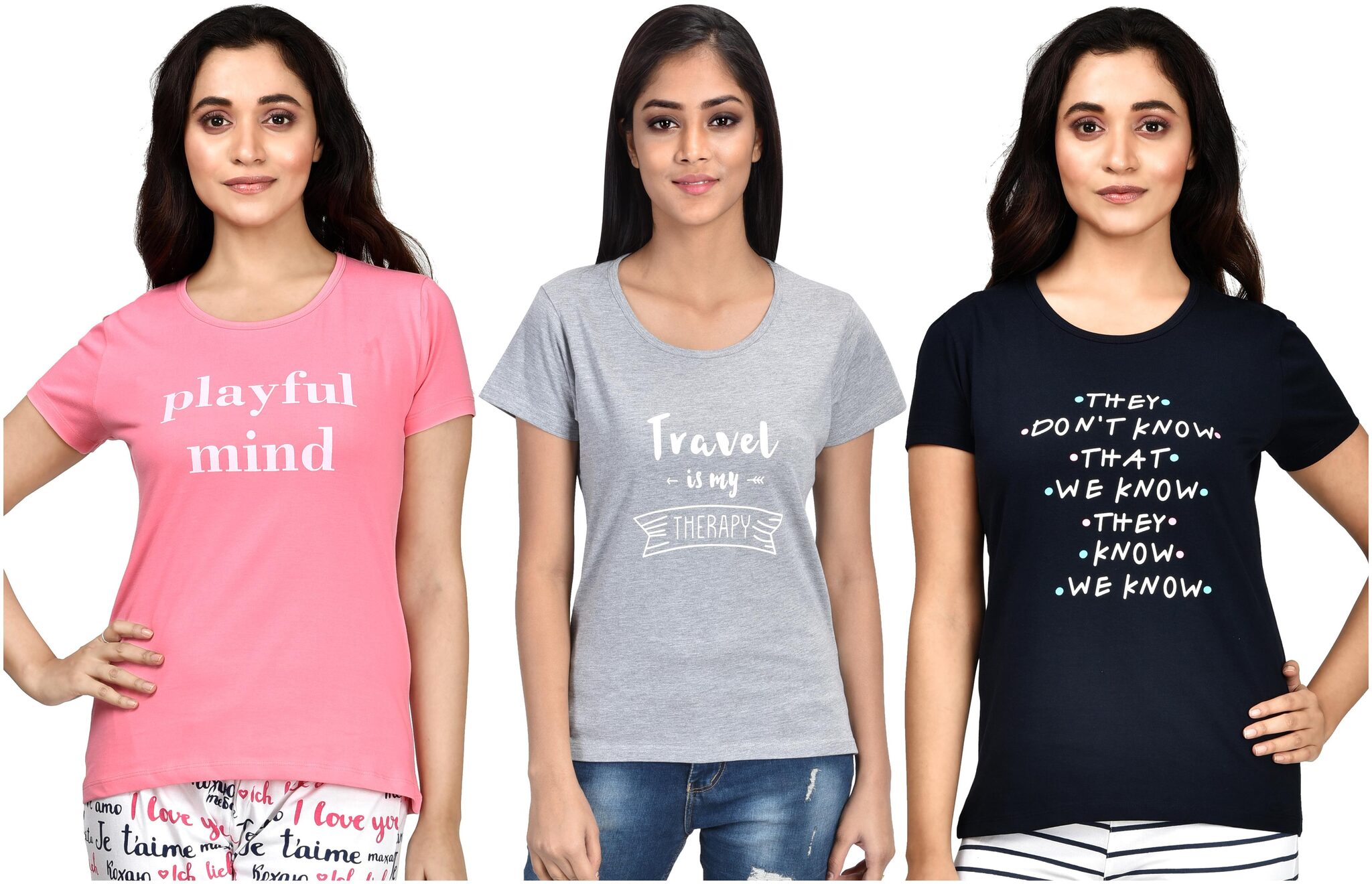 

CLUB A9 Women Assorted Regular fit Round neck Cotton T shirt