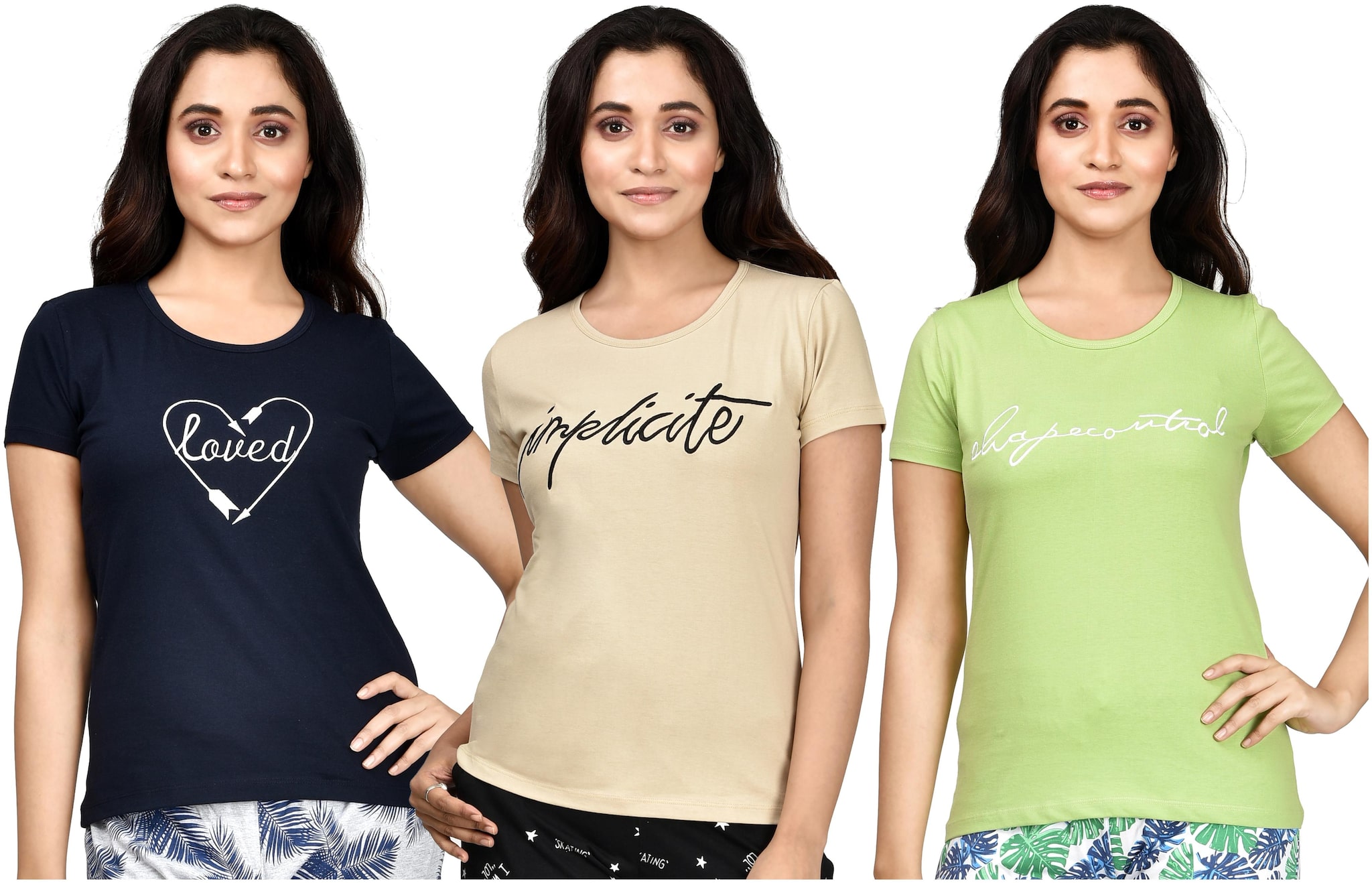 

CLUB A9 Women Assorted Regular fit Round neck Cotton T shirt