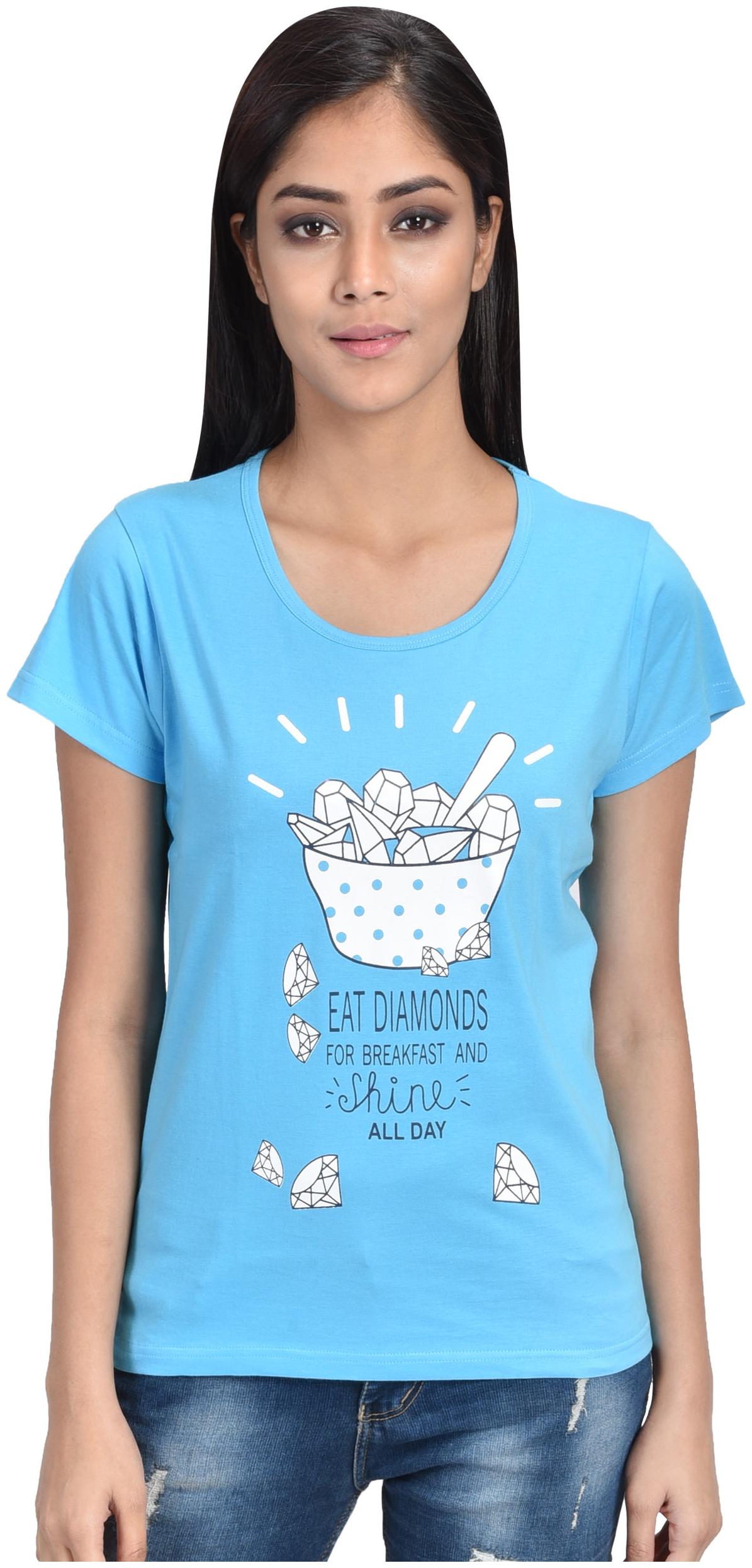 

CLUB A9 Women Blue Regular fit Round neck Cotton T shirt