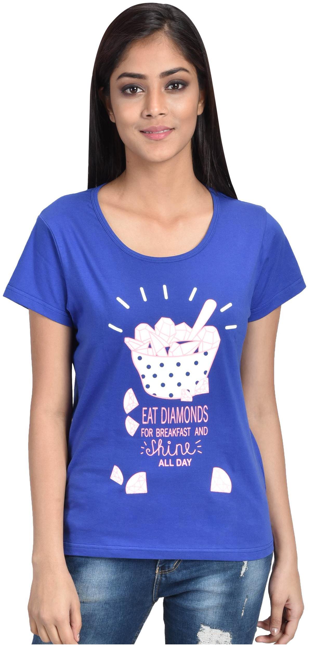 

CLUB A9 Women Purple Regular fit Round neck Cotton T shirt