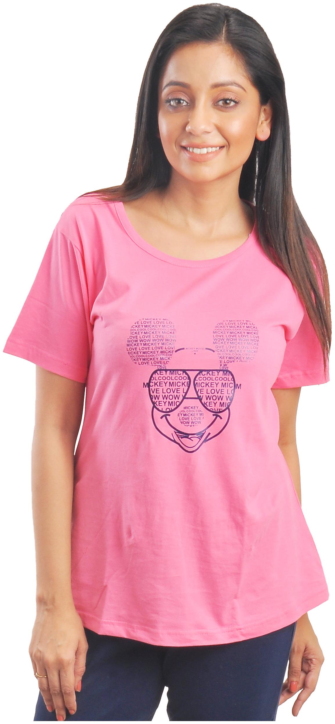 

CLUB A9 Women Pink Regular fit Round neck Cotton T shirt