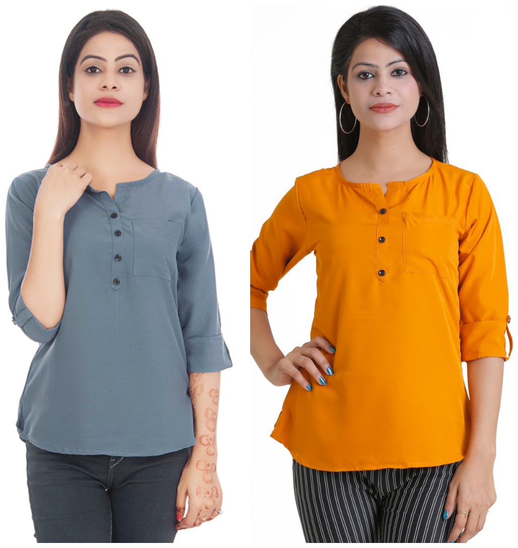

Club Fashion Women Solid Regular top - Grey Yellow
