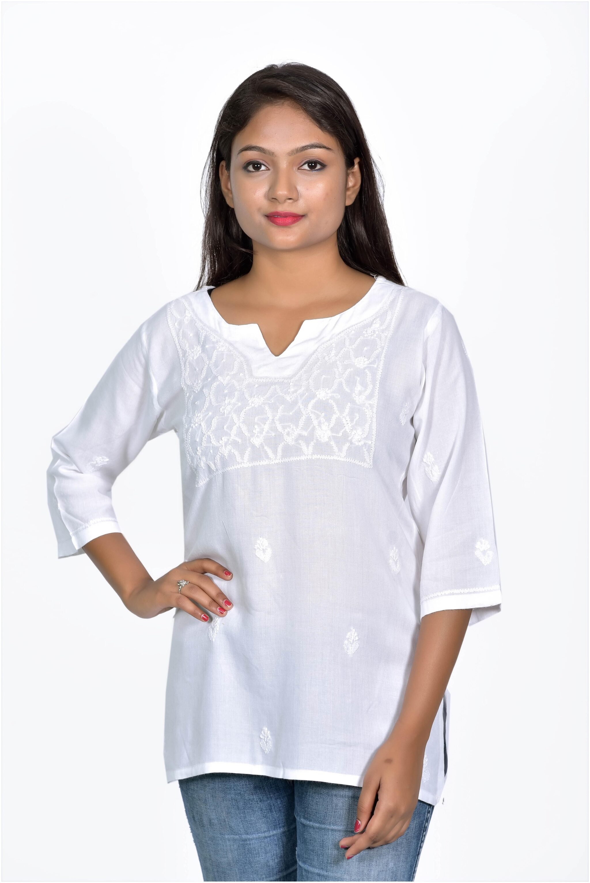 

Club Fashion Women Embroidered Regular top - White