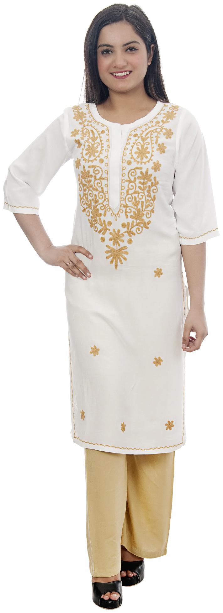 

Club Fashion Viscose Rayon White Chikankari Kurti For Women