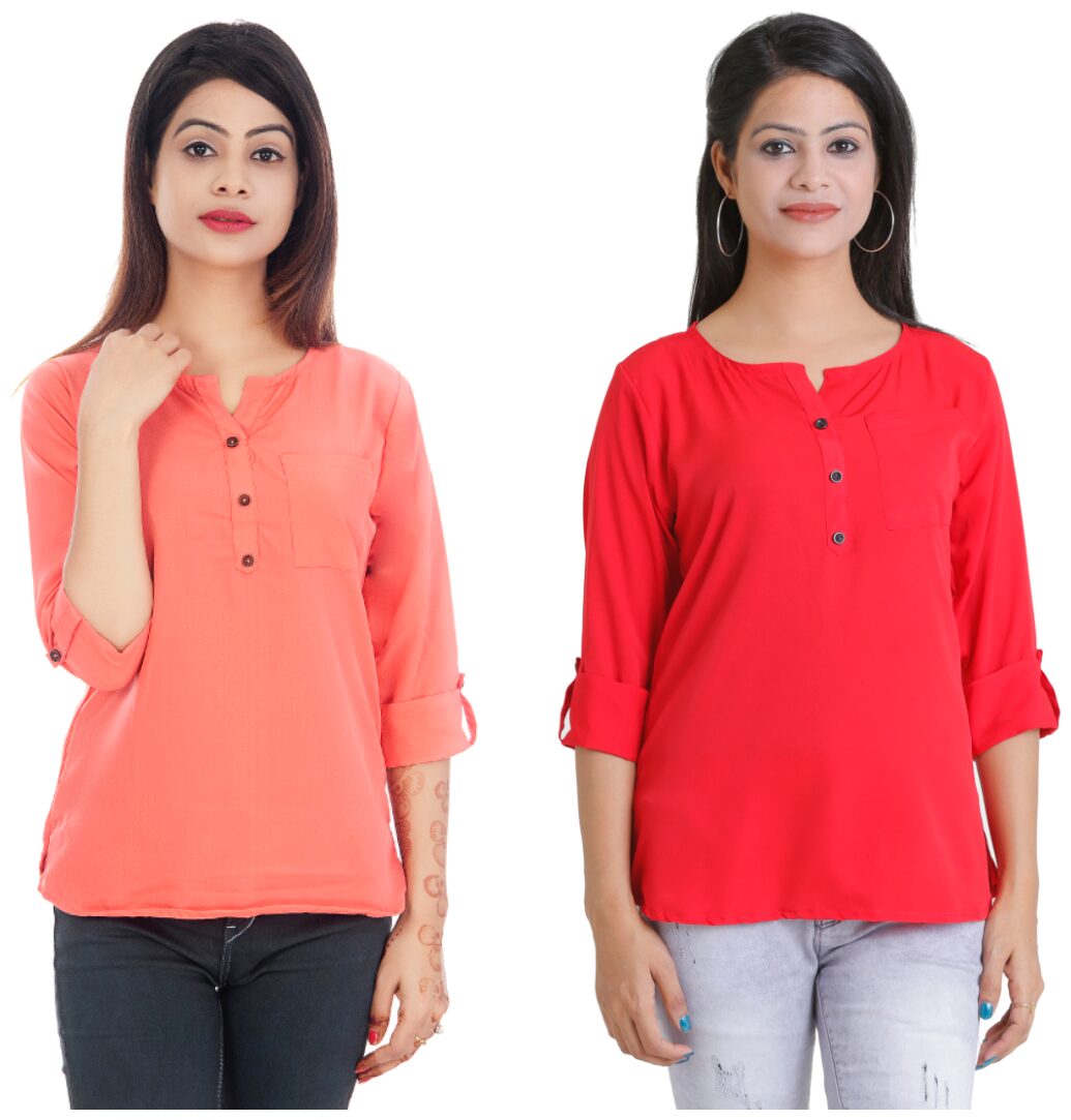 

Club Fashion Women Solid Regular top - Peach Red