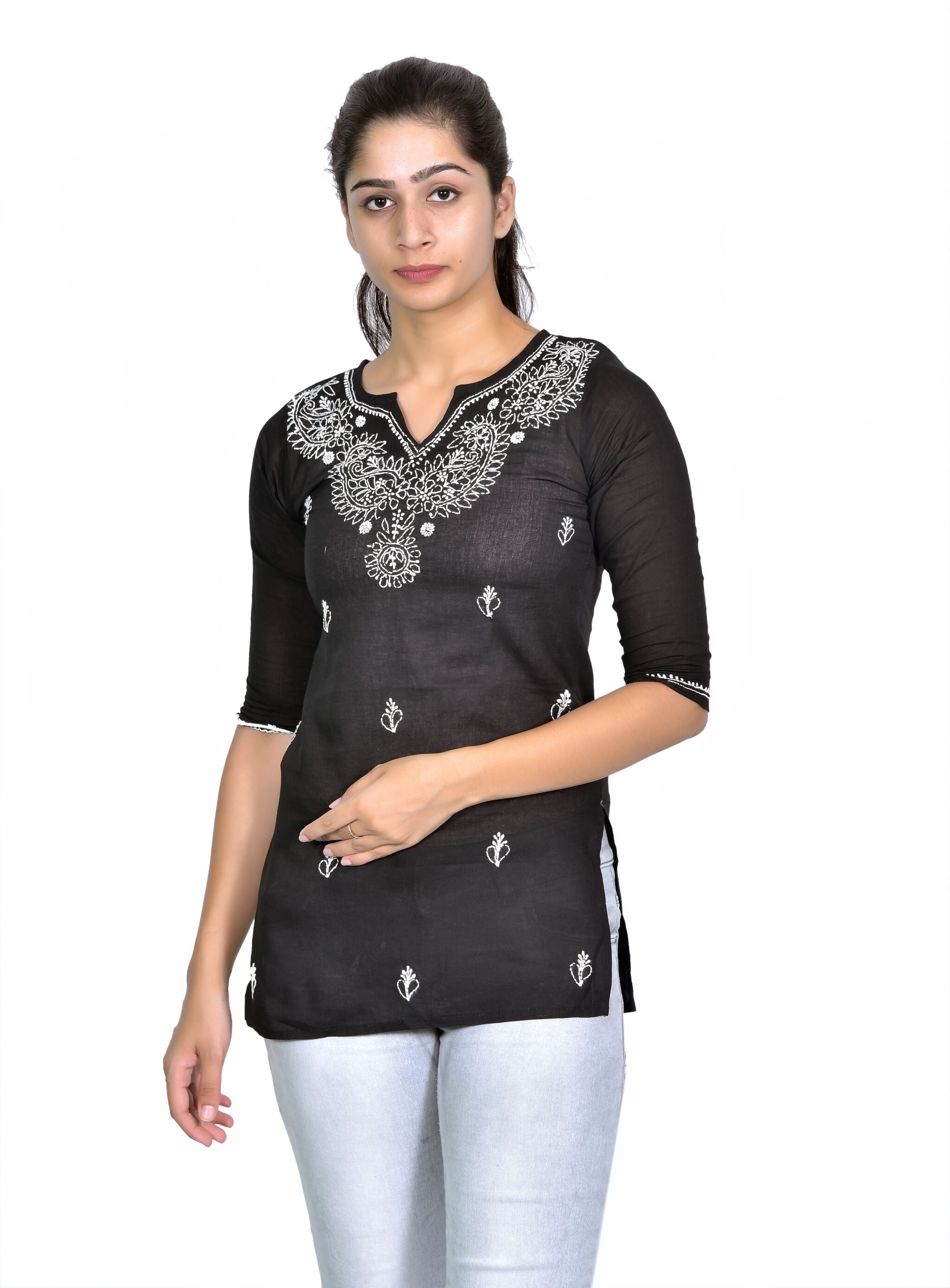 

Club Fashion Women Embroidered Regular top - Black
