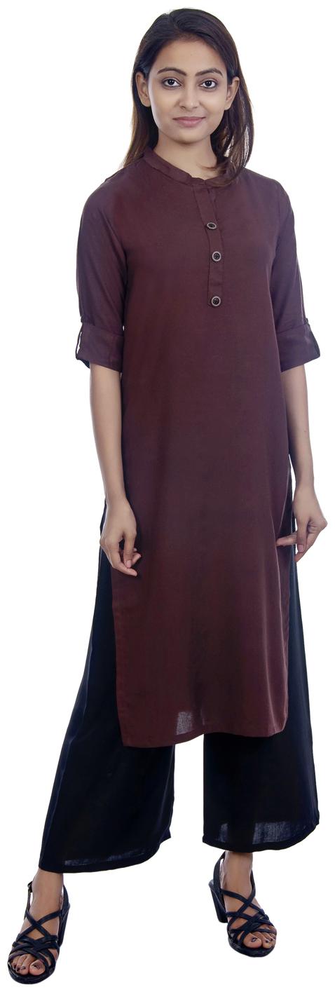

Club Fashion Women Rayon Solid Brown Kurta
