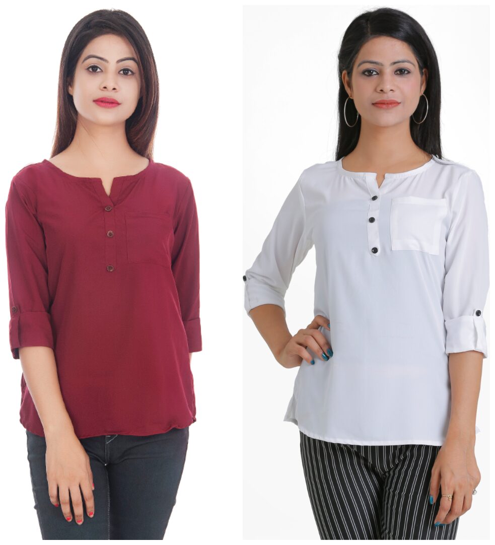

Club Fashion Women Solid Regular top - Maroon White