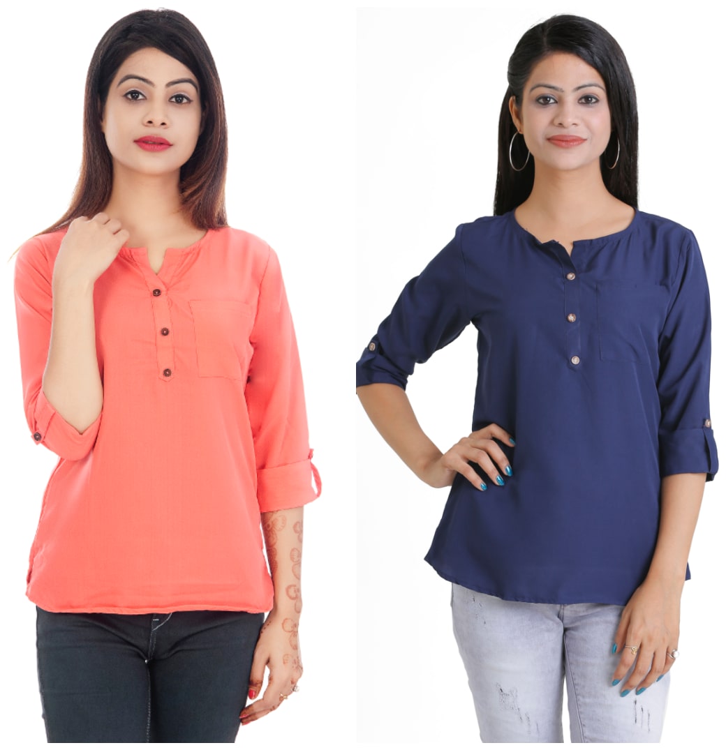 

Club Fashion Women Solid Regular top - Pink Blue