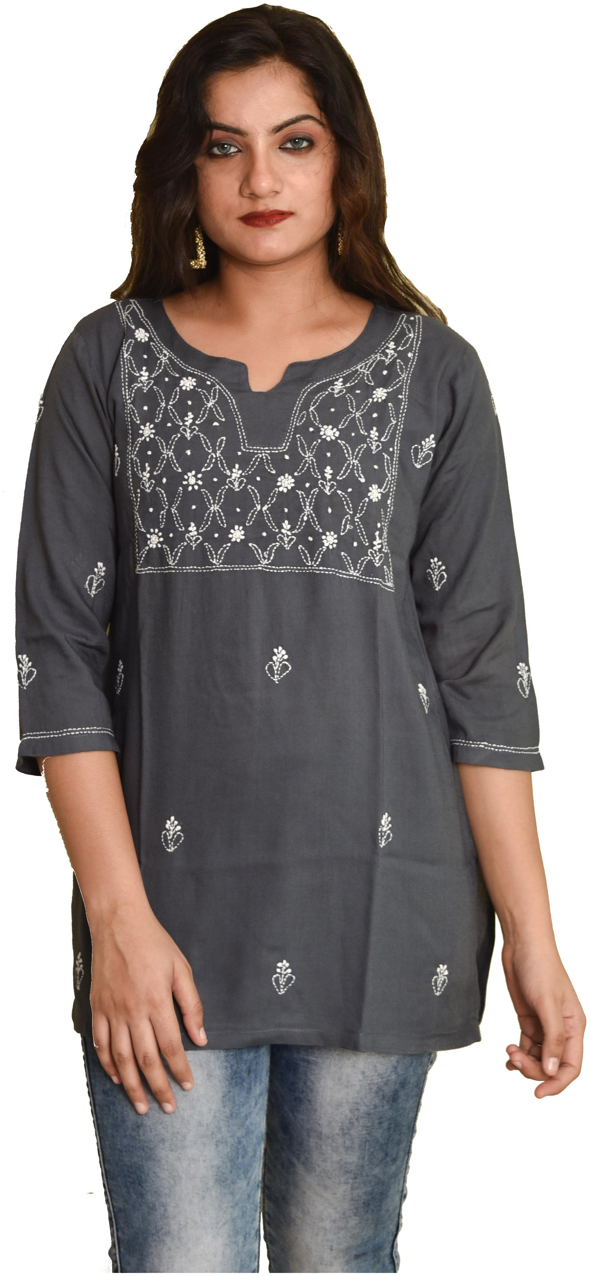 

Club Fashion Women Embroidered Regular top - Grey