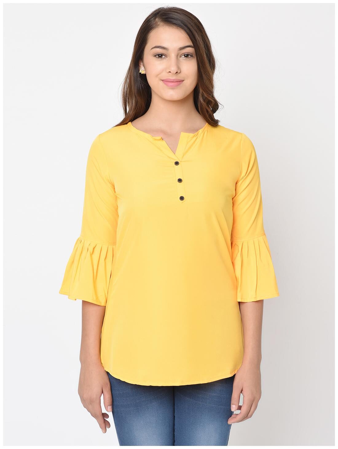 

Club Fashion Women Solid Regular top - Yellow