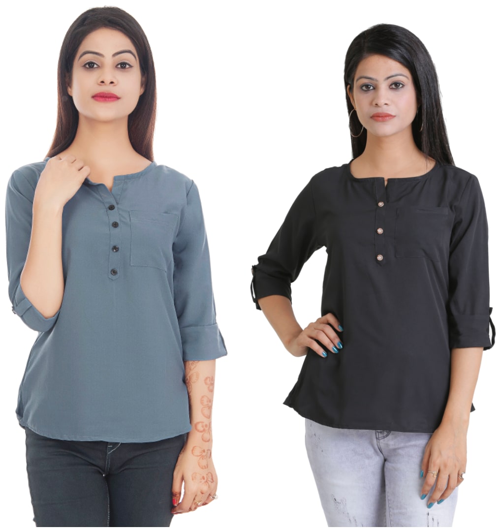 

Club Fashion Women Solid Regular top - Grey Black