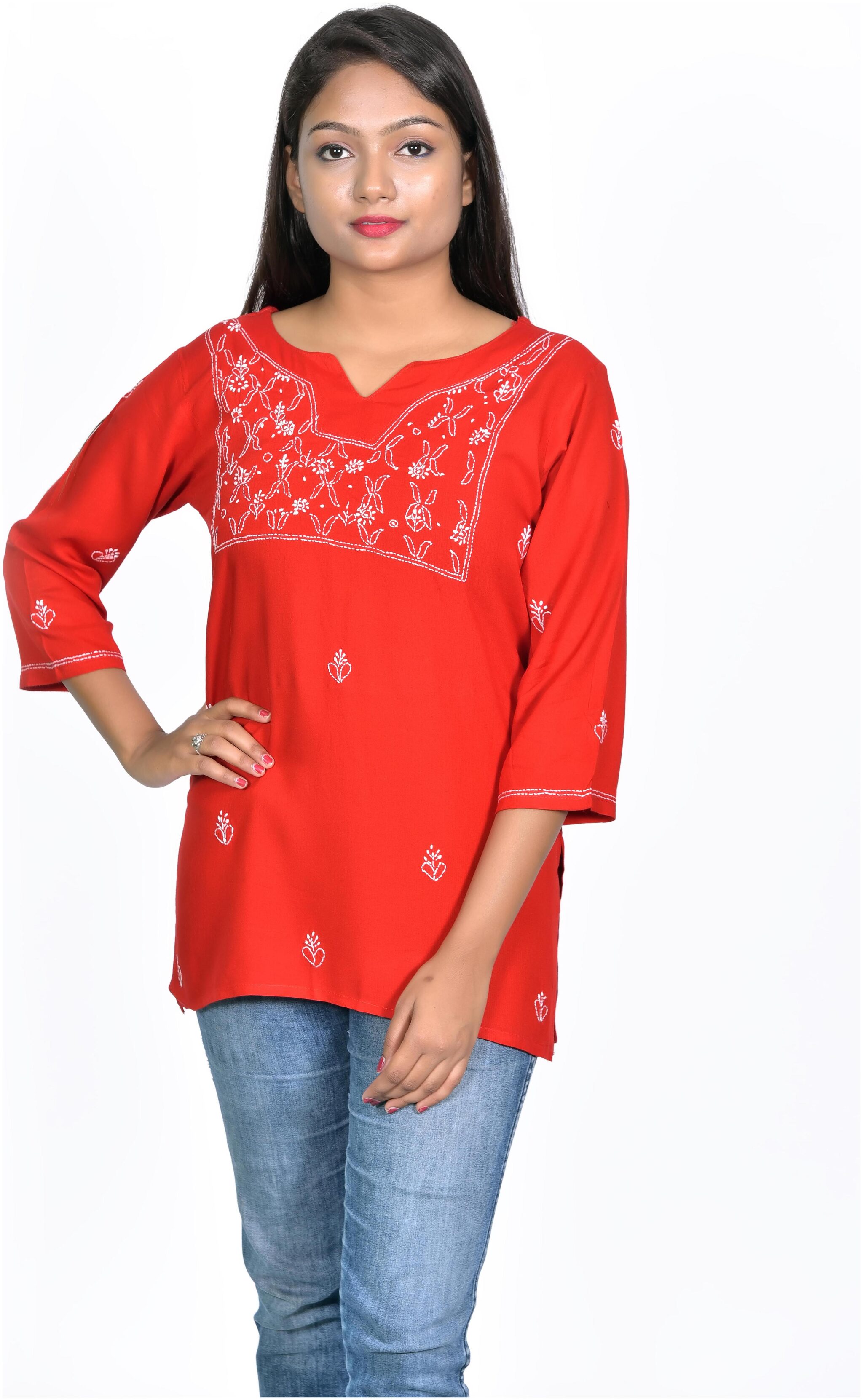 

Club Fashion Women Embroidered Regular top - Red