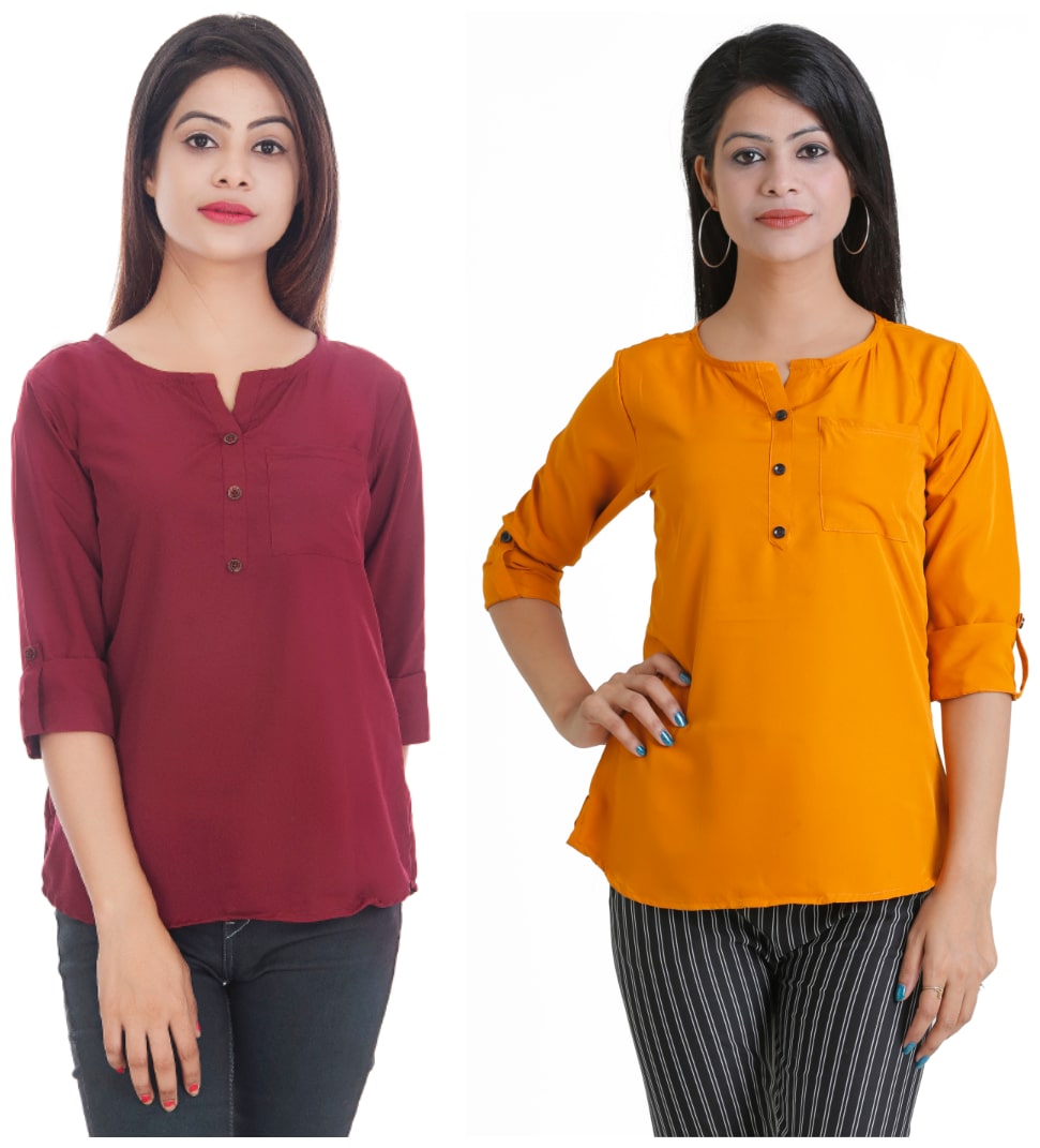 

Club Fashion Women Solid Regular top - Maroon Yellow