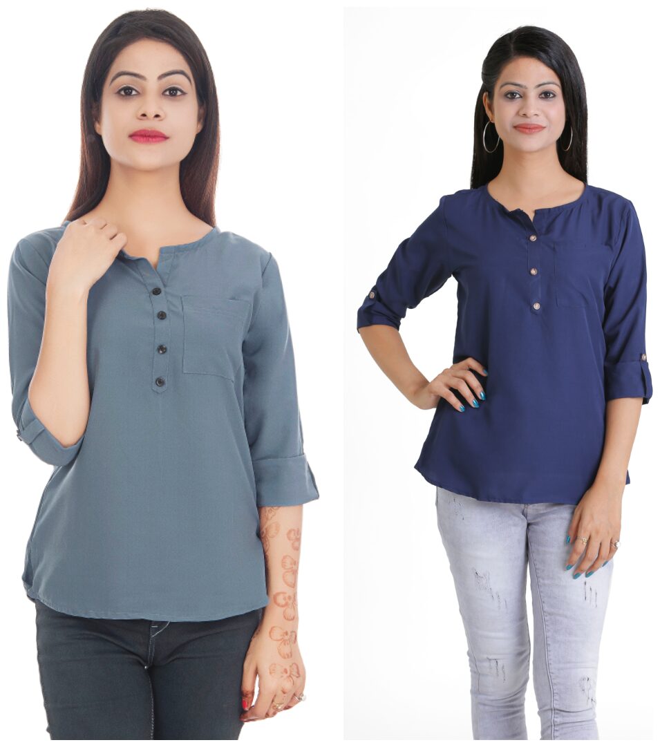

Club Fashion Women Solid Regular top - Grey Blue