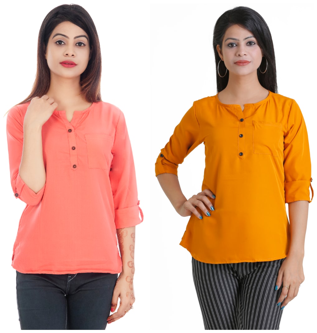 

Club Fashion Women Solid Regular top - Pink Yellow