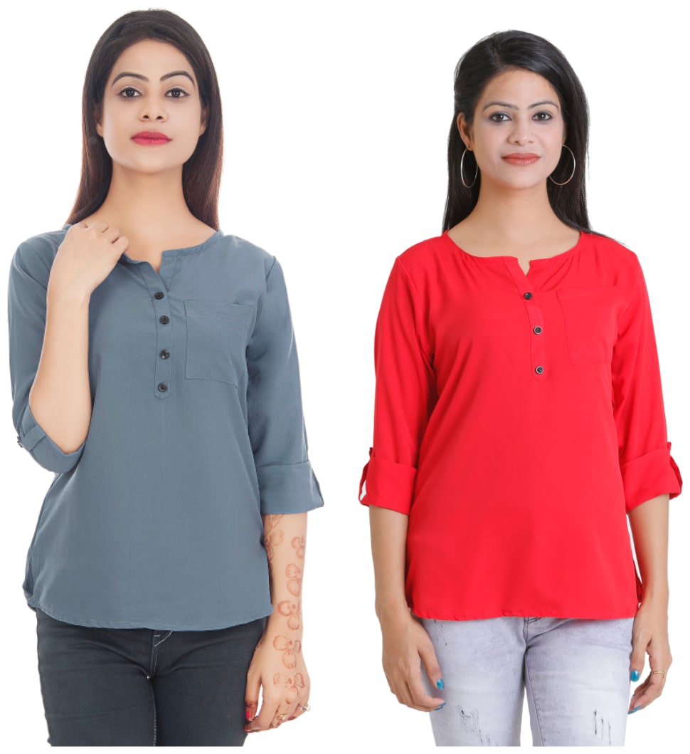 

Club Fashion Women Solid Regular top - Grey Red