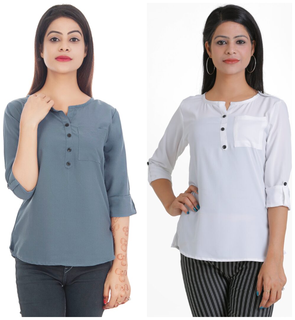 

Club Fashion Women Solid Regular top - Grey White