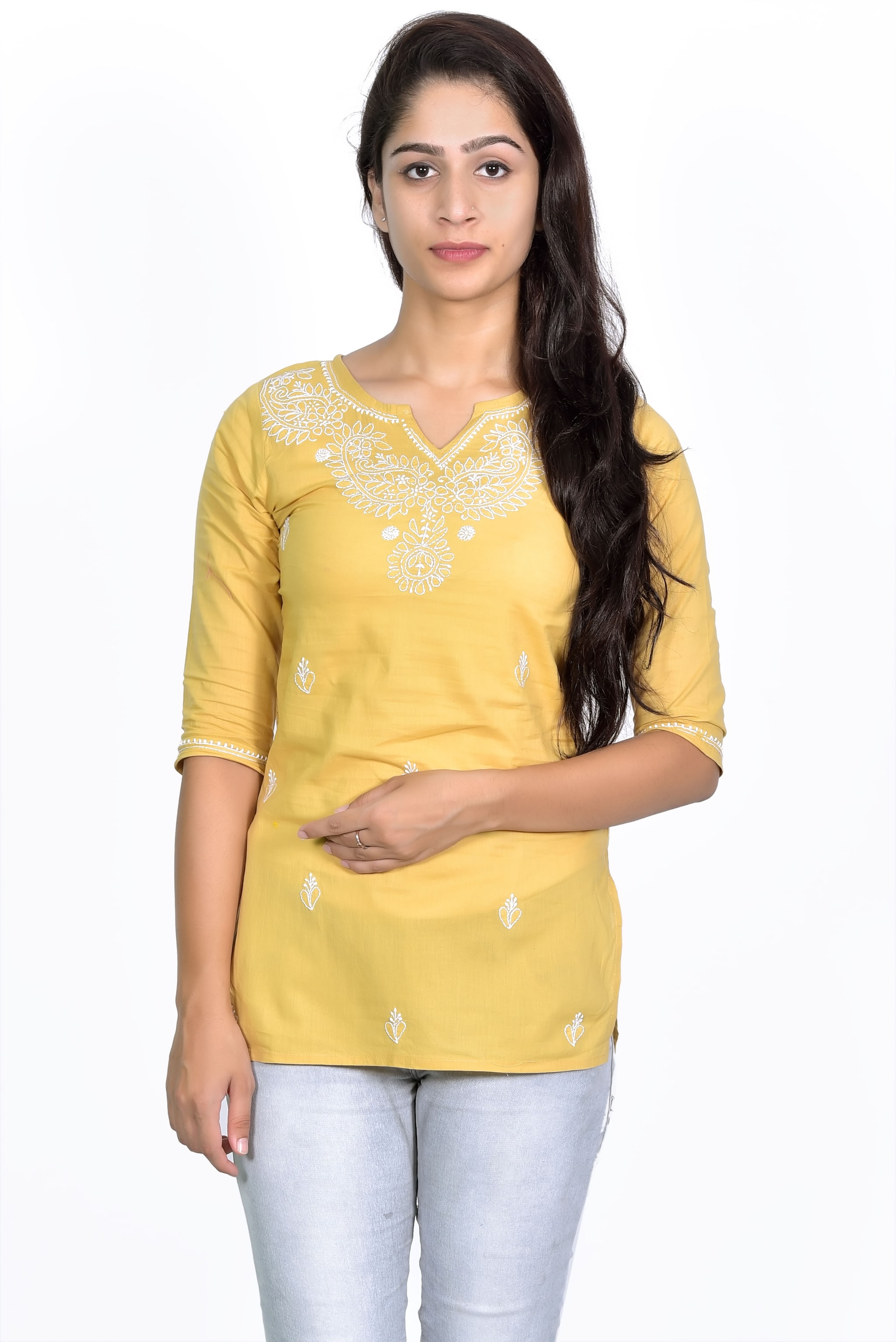 

Club Fashion Women Embroidered Regular top - Yellow