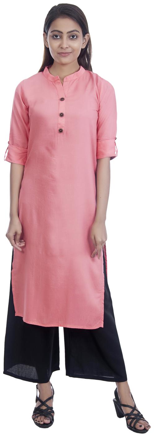 

Club Fashion Women Pink Solid Straight Kurta