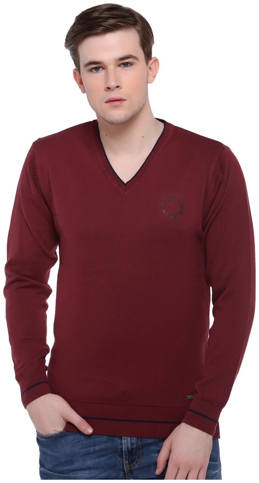 

Club York Men Red V neck Pullover