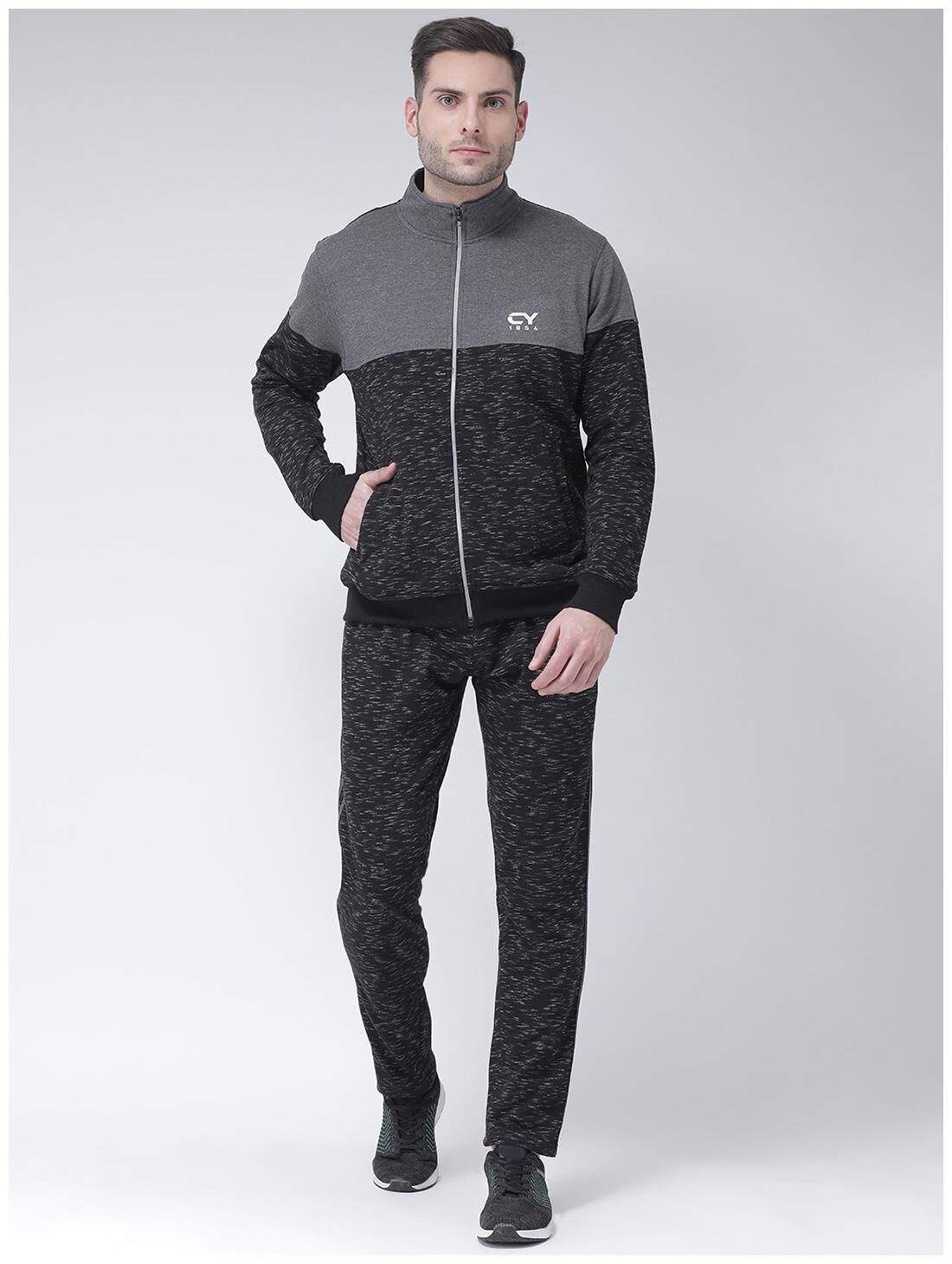 

CLUB YORK Men Black Textured Regular Fit Track Suit