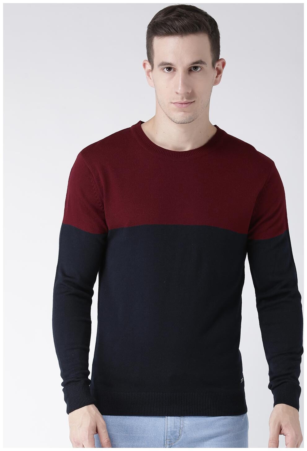 

Club York Men s Long Sleeves Round Neck Colourblocked Acrylic Sweaters