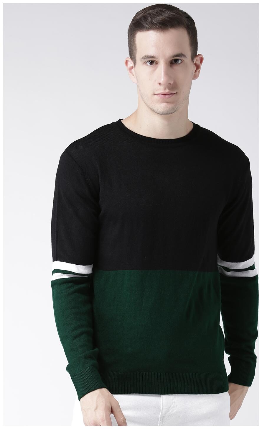

Club York Men s Long Sleeves Round Neck Colourblocked Acrylic Sweaters